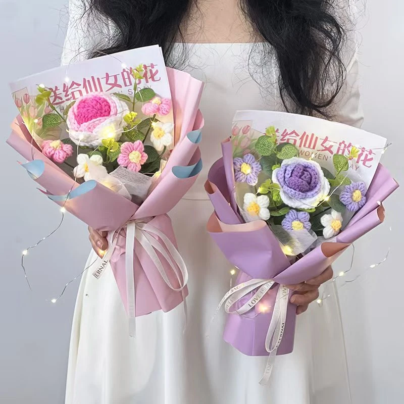 生日礼物成品手工编织钩织玫瑰送女神节花束女生精致毛线花