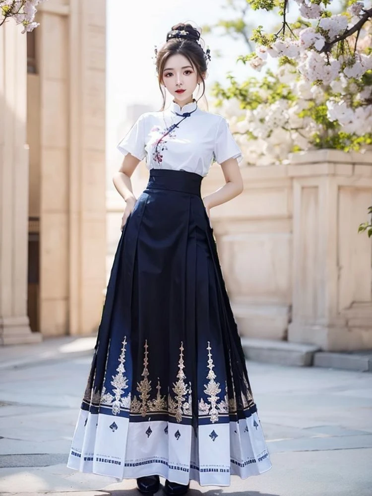 汉服女装绣花上衣马面裙套装2025夏季新款设计感小众新中式两件套