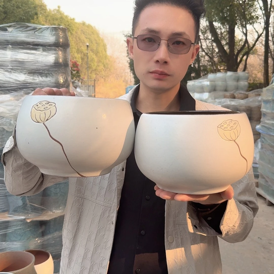 紫砂花盆口19高15（两个拼荷花莲子