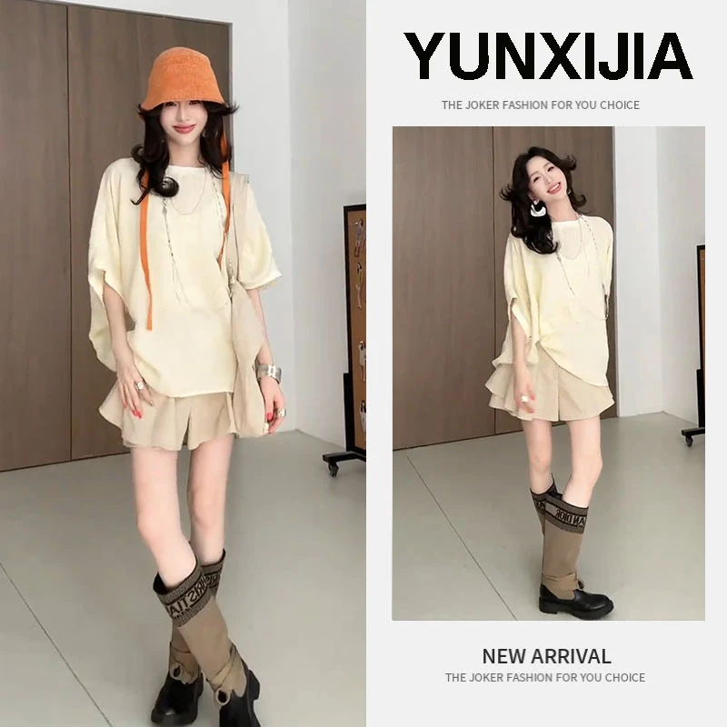 2025夏季新款时尚甜美减龄气质宽松休闲百搭短袖上衣短裙两件套