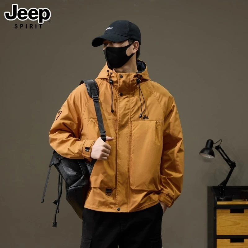 JEEPSPIRIT吉普秋季连帽夹克男潮流休闲百搭痞帅工装外套户外登山