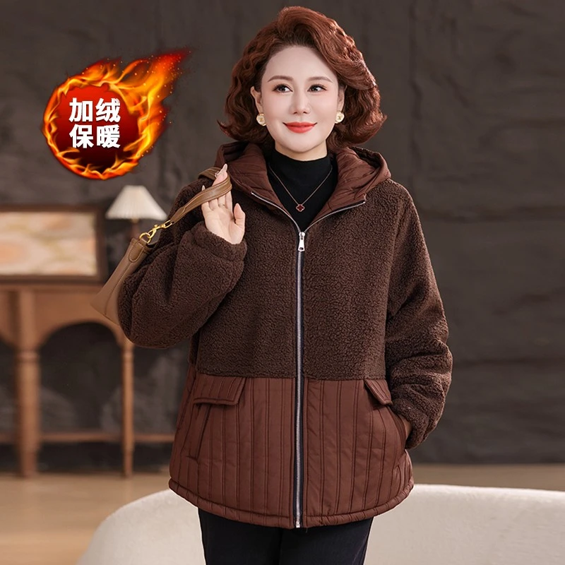 洋气胖妈妈冬装棉衣大码宽松中老年棉袄加肥加大棉服加绒外套