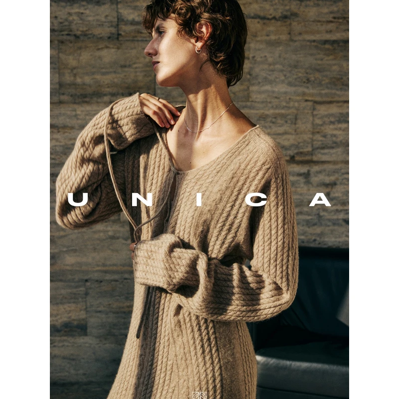 UNICA秋冬搭配利器100%羊绒柔美鱼尾绞花针织连衣裙/半裙