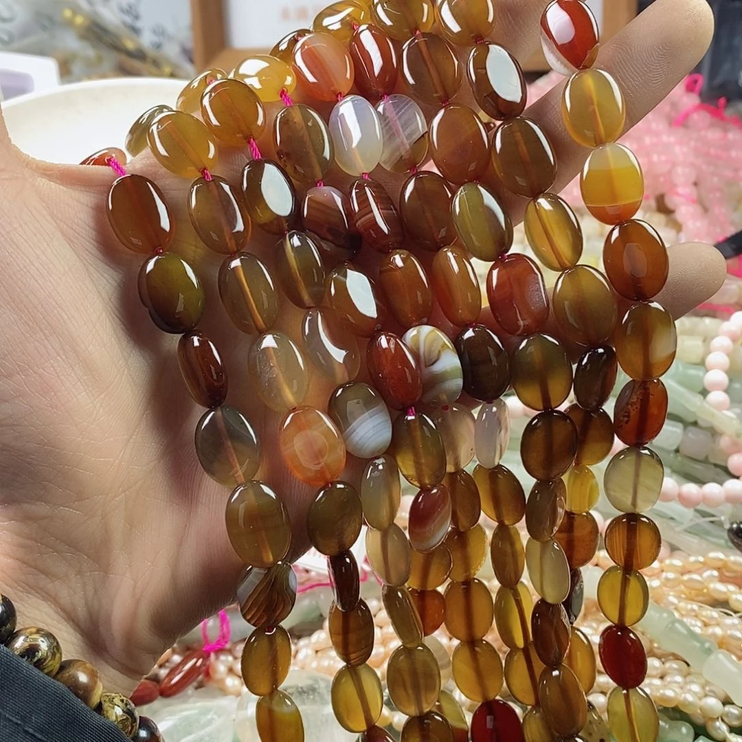 玛瑙/玉髓珠宝半成品合金一条天然12×15玛瑙蛋型A11