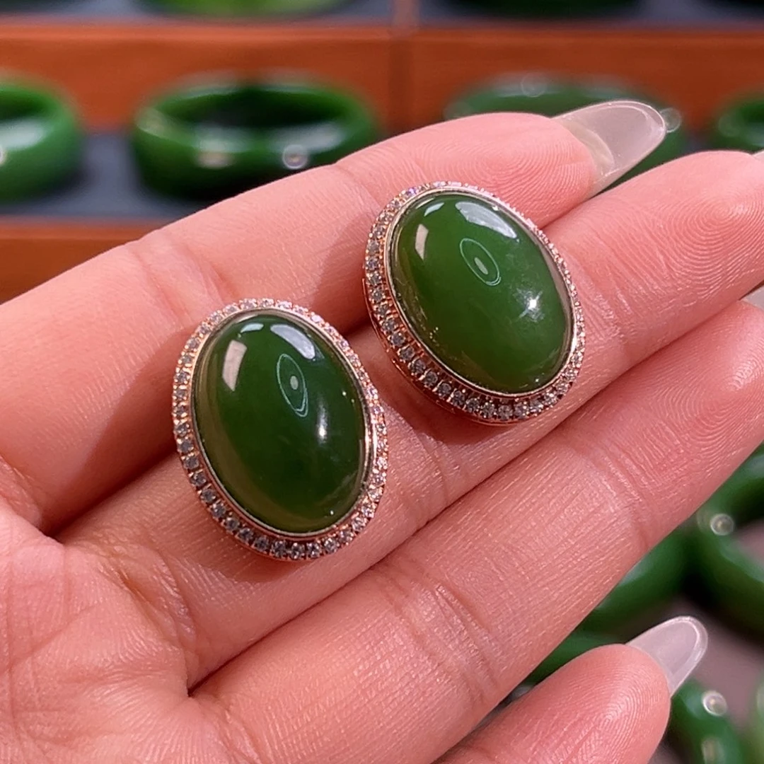 银S925镶嵌和田玉耳饰