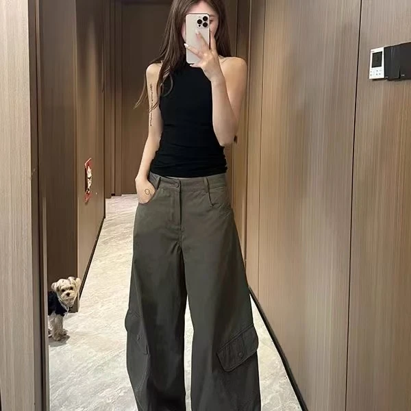 新款美式复古直筒工装裤女秋季2025年新款百搭高腰显瘦休闲阔腿裤