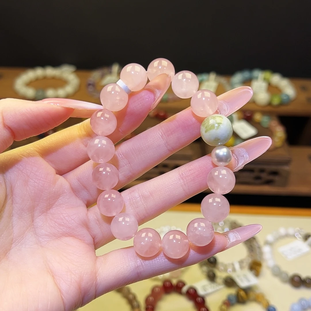 银S925镀金镶嵌水晶手串粉1402