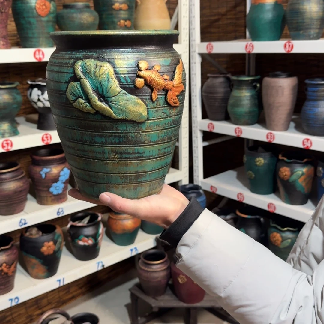 红陶红陶浮雕花盆炸炸炸炸