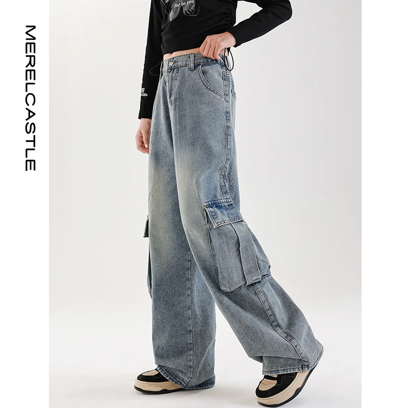 C3897女童春装牛仔裤秋款儿童工装裤潮酷穿搭裤子大童春秋阔腿裤