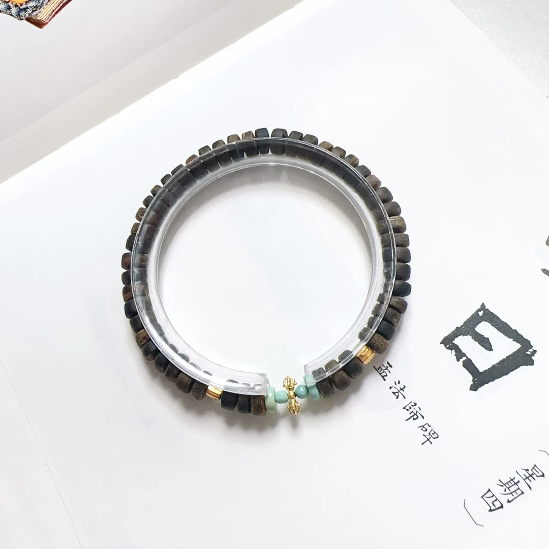 沉香【沉水级】18k奇楠沉香片片珠单圈手串 三 17270 L240231