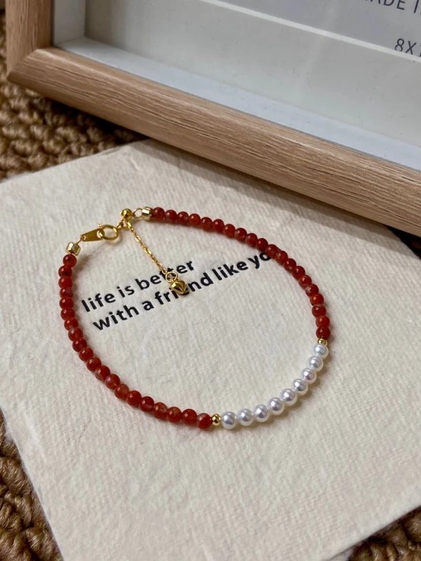 S105  南红伴素  天然淡水珍珠S925南红新中式手链