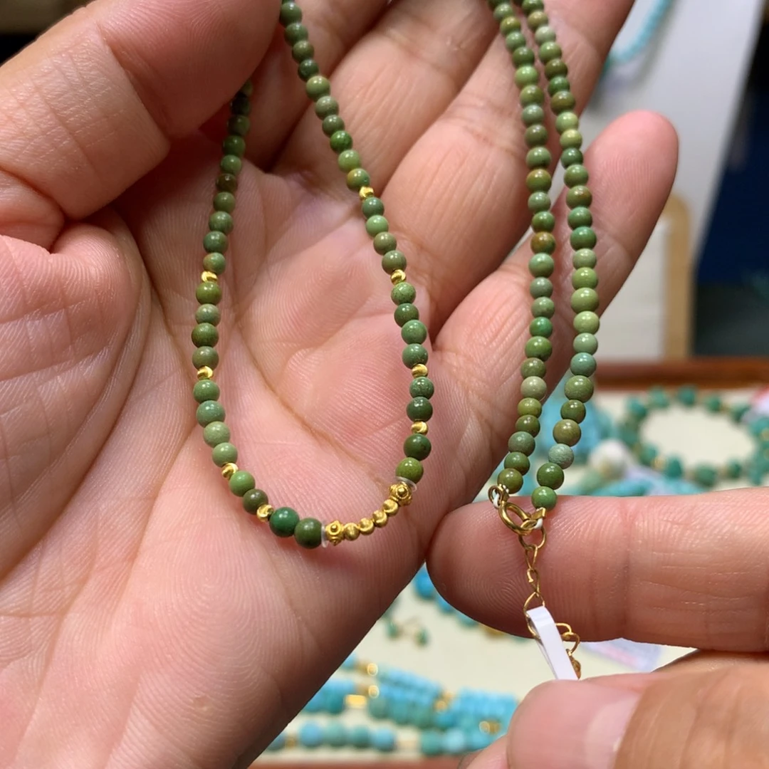 绿松石18K金镶嵌锁骨3mm