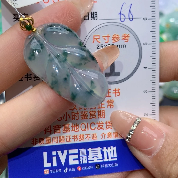 翡翠颈饰18K金镶嵌叶子