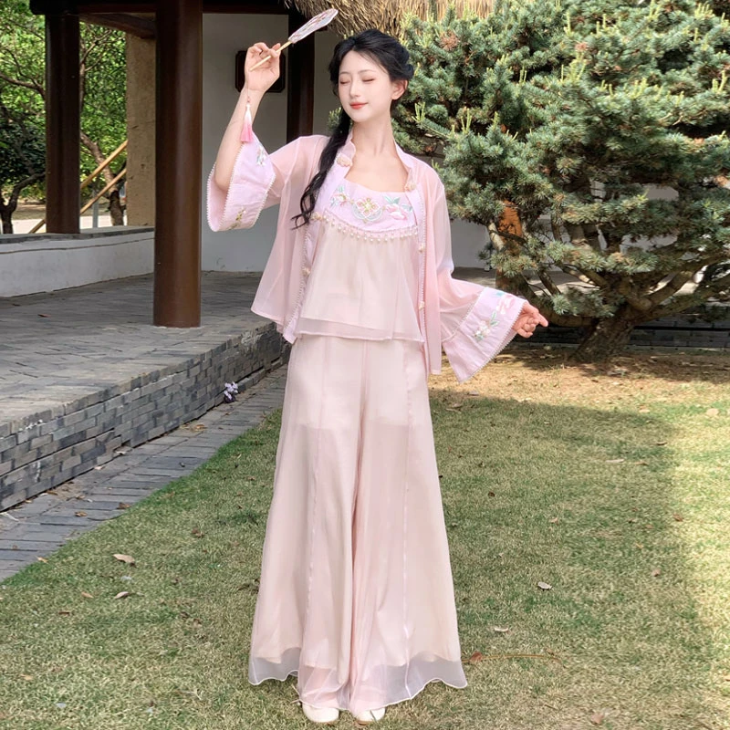 【春日絮语】原创日常百搭新中式国风刺绣薄款套装2025新款