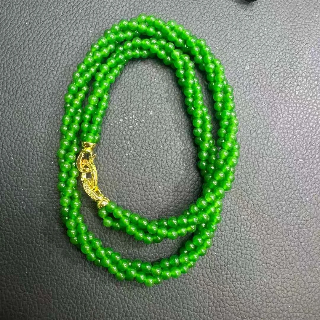 翡翠满绿麻花项链h045
