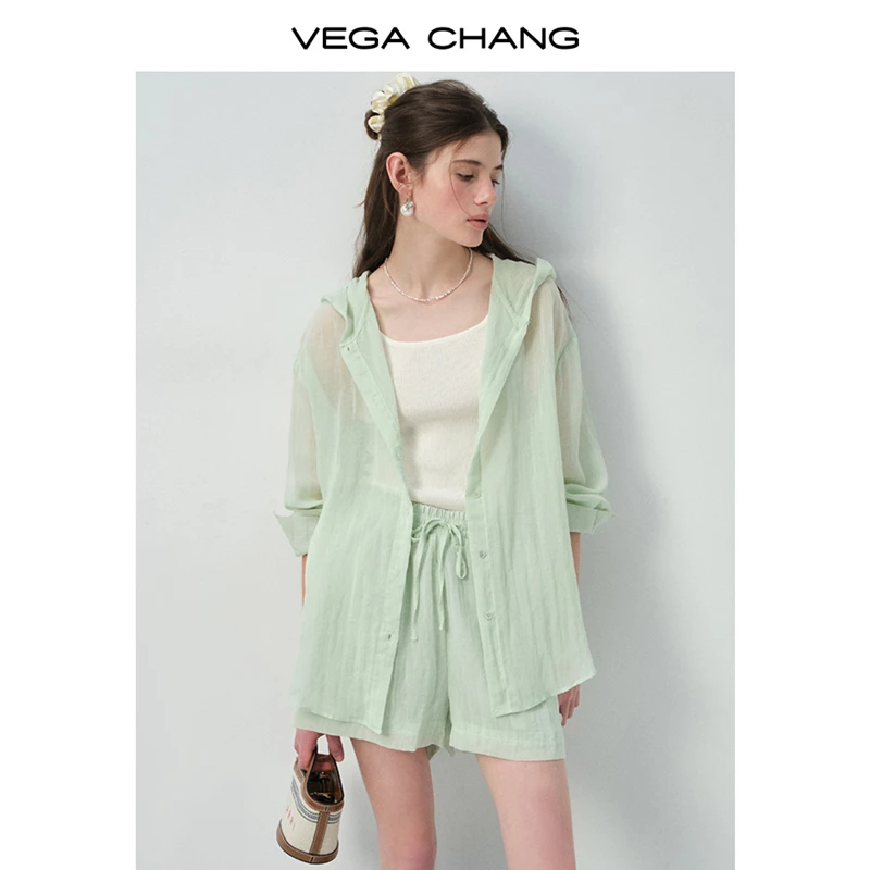 【莱赛尔】VEGA CHANG时尚套装女2025新款夏季轻薄衬衫短裤两件套