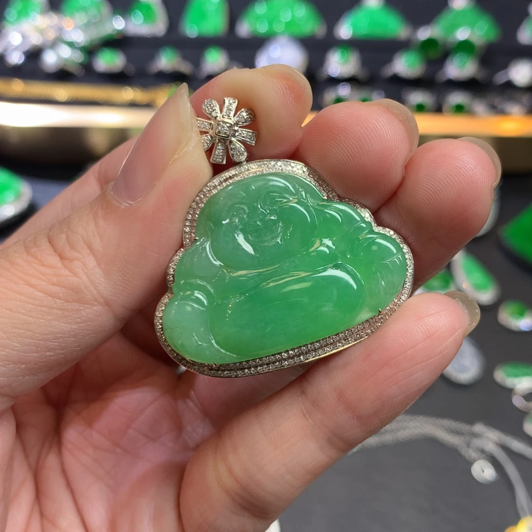 翡翠吊坠(不含链)18K金镶嵌