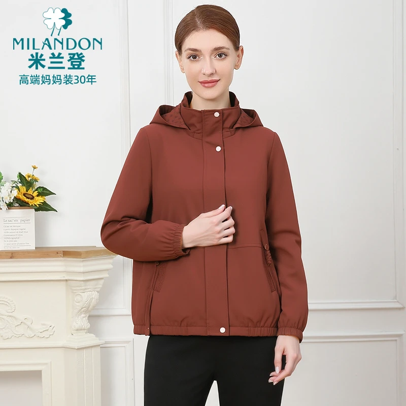 MILANDON/米兰登2025秋季休闲简约宽松女士茄克连帽外套YQC340109