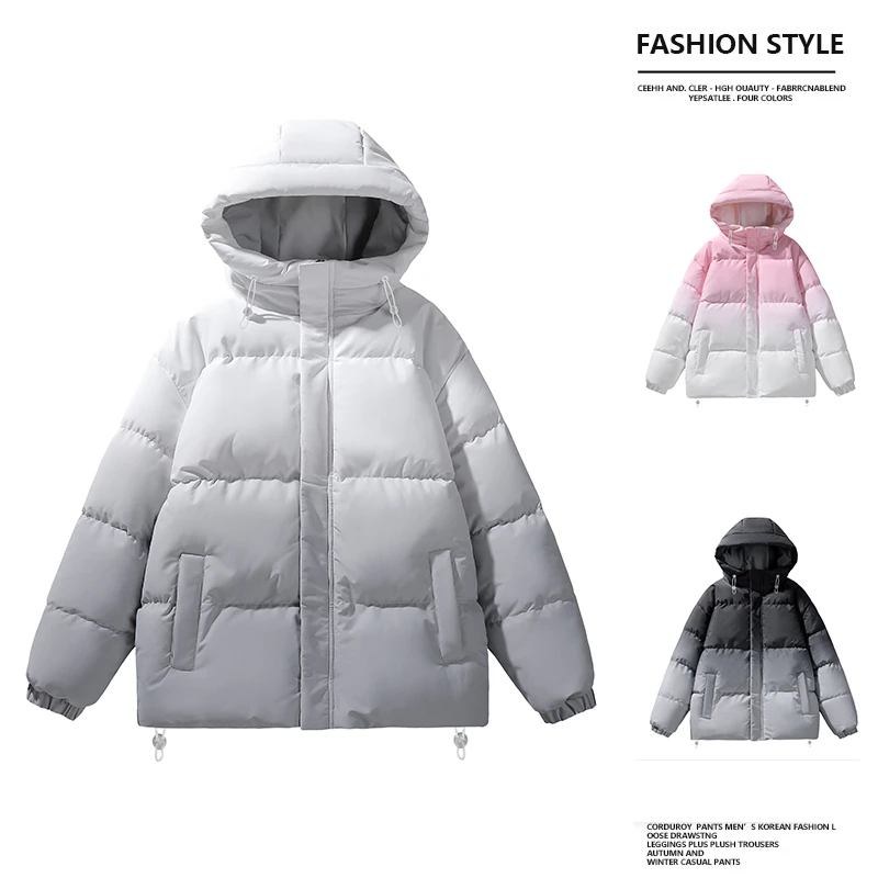真维斯棉服男女冬季新款渐变加厚保暖棉衣潮牌连帽情侣外套