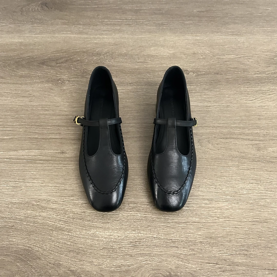 Dannyfrey复古头层牛皮法式女T字带多巴胺百搭玛丽珍鞋3.5CM
