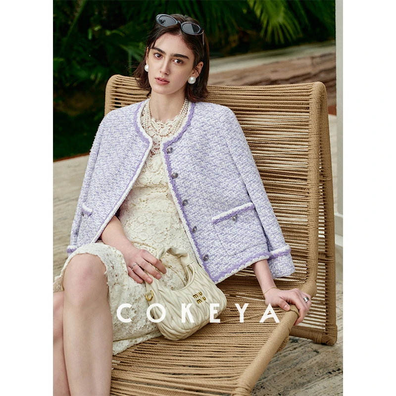 COKEYA/奢牌御用UBERTINO~限量意大利油画粗花呢香风短箱粗呢外套