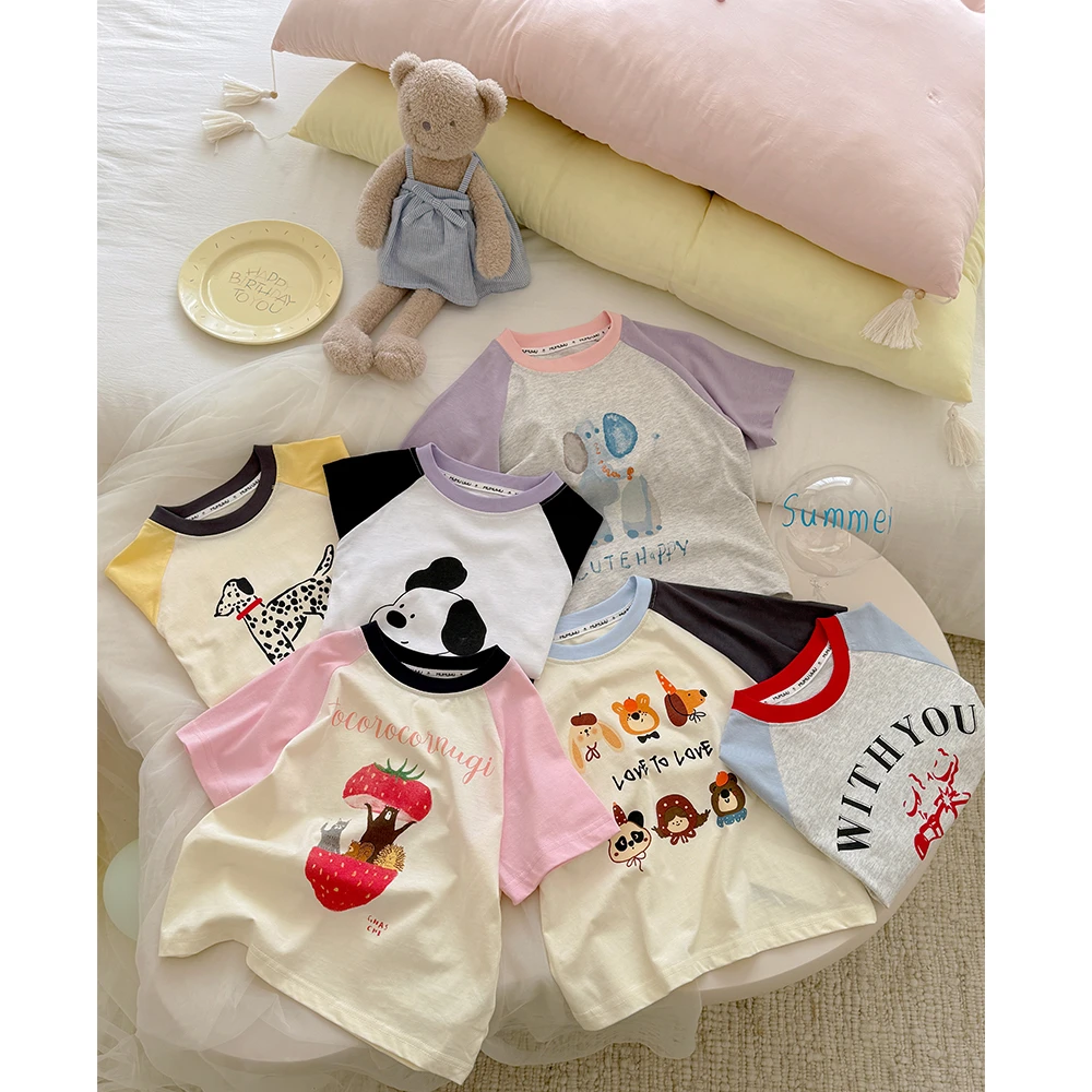 【主播推荐】【顾奈】韩系冰感爽滑水洗棉平纹插肩袖拼色短袖30081521