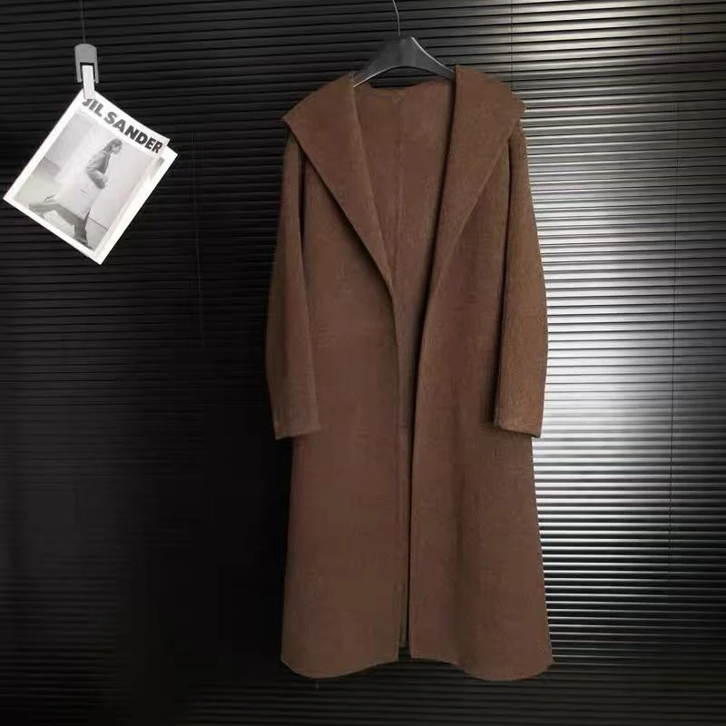 2024秋冬新款连帽双面羊毛大衣女收腰#2630