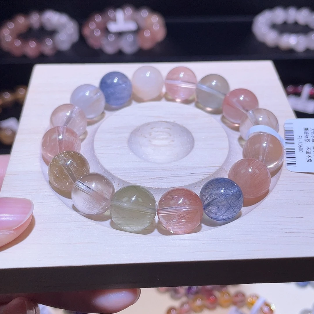 水晶手链未镶嵌兔毛手链，晶体通透12.5+