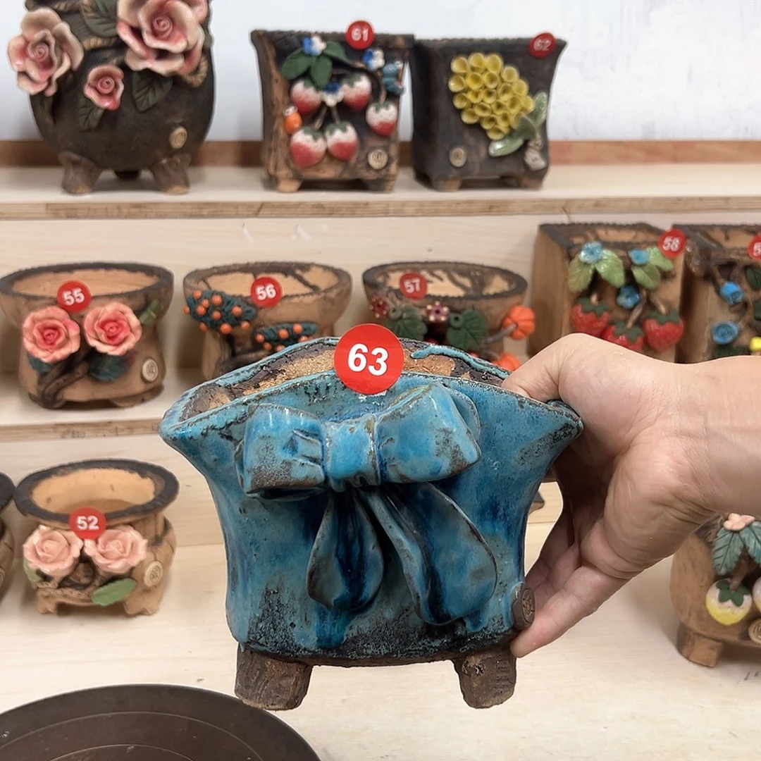 紫砂花盆63号微瑕内口17×12外高14