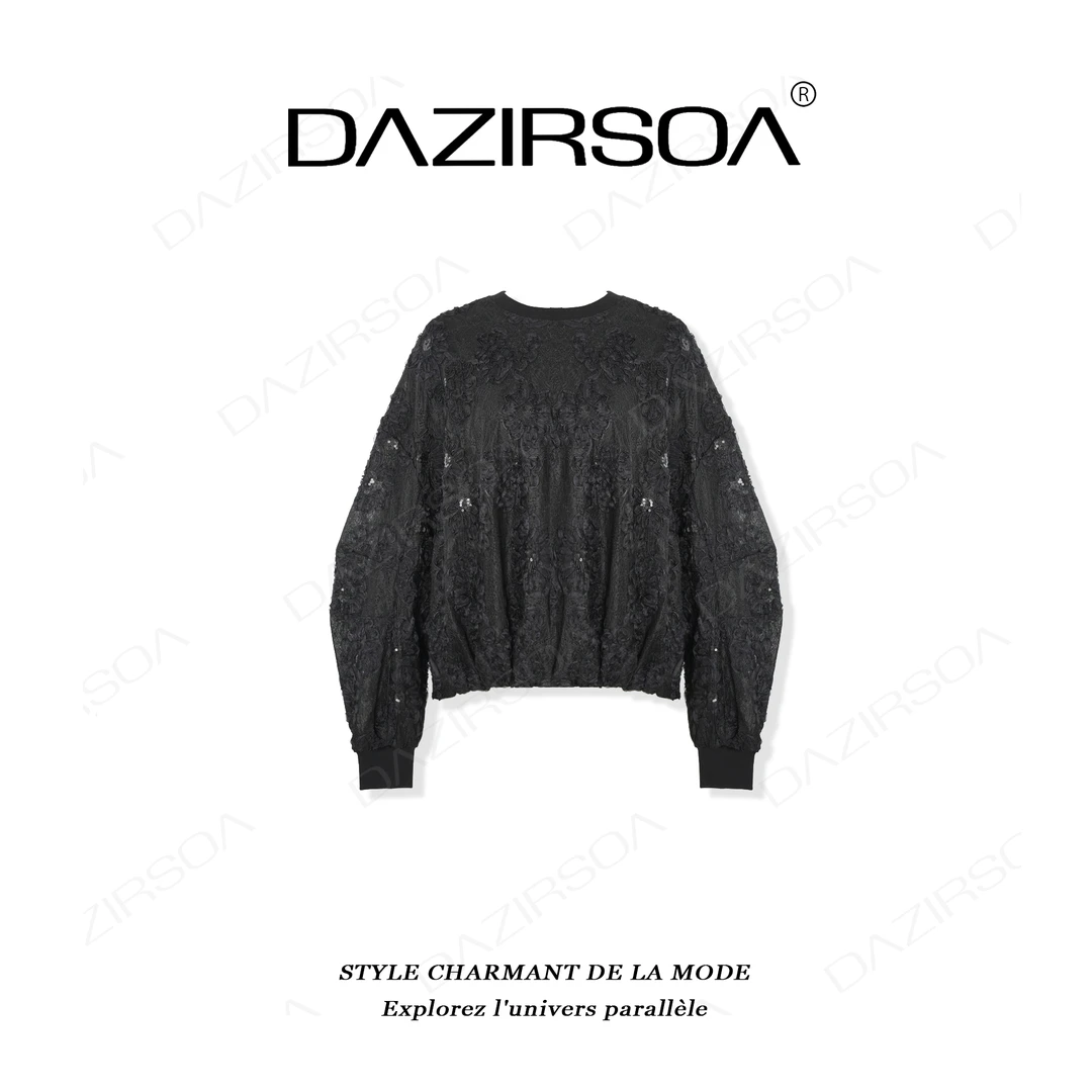DAZIRSOA/达姿时尚百搭拼接花朵洋气蕾丝上衣 X280
