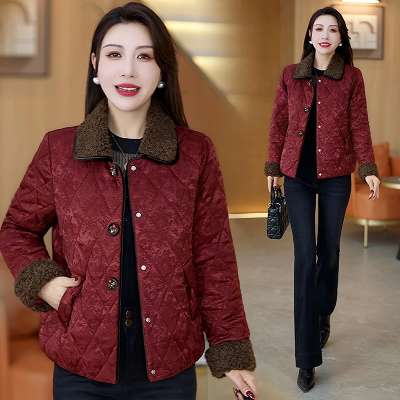 2025新款妈妈冬装加绒棉袄女短款小棉衣中老年人秋冬季灯芯绒外套