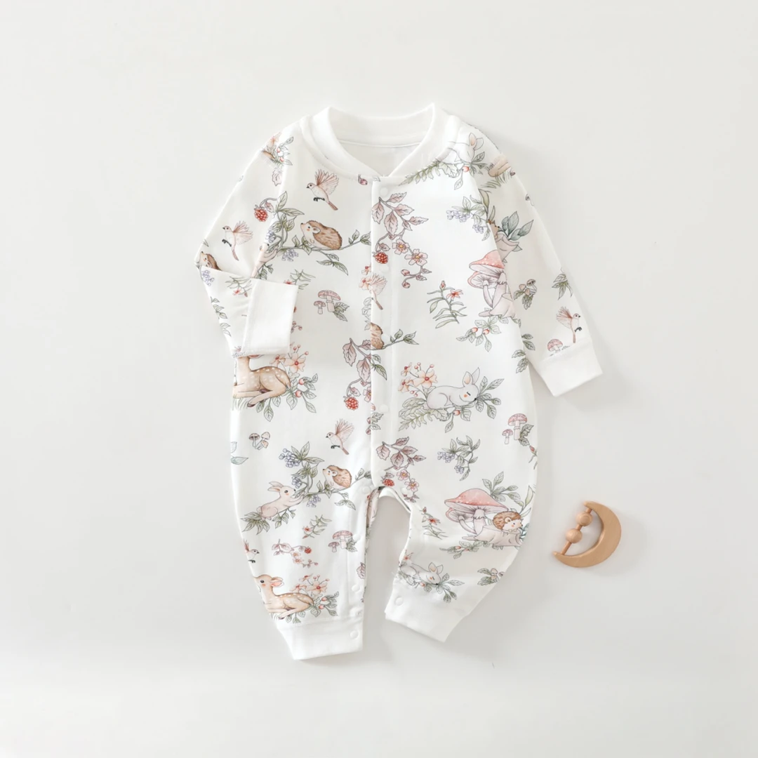 新生儿3-12月龄纯棉A类四季无骨长袖四季对开连体衣男女宝宝睡衣