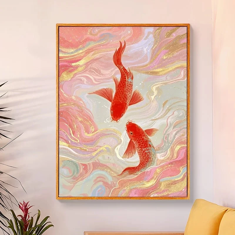 金箔锦鲤|数字油画diy真心遮盖六代颜料填色涂色手绘礼物油彩装饰