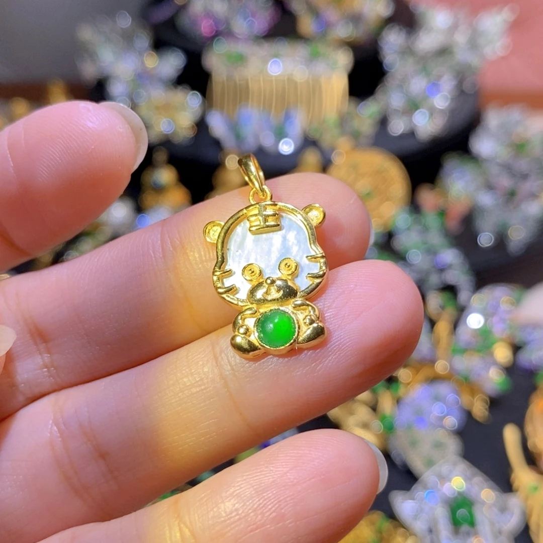 吊坠(不含链)银S925镶嵌翡翠