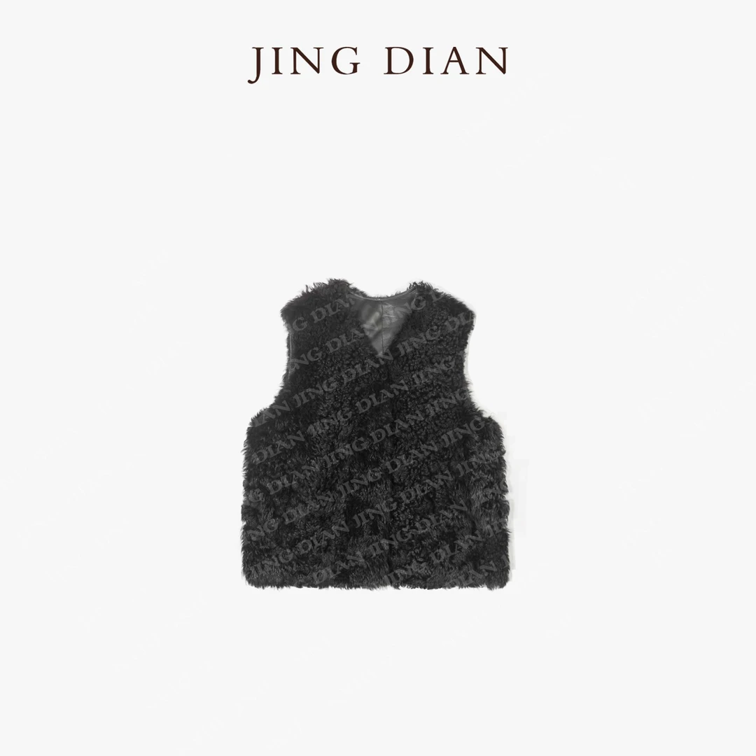 【JING DIAN】定制款黑色卷毛百搭托卡马甲
