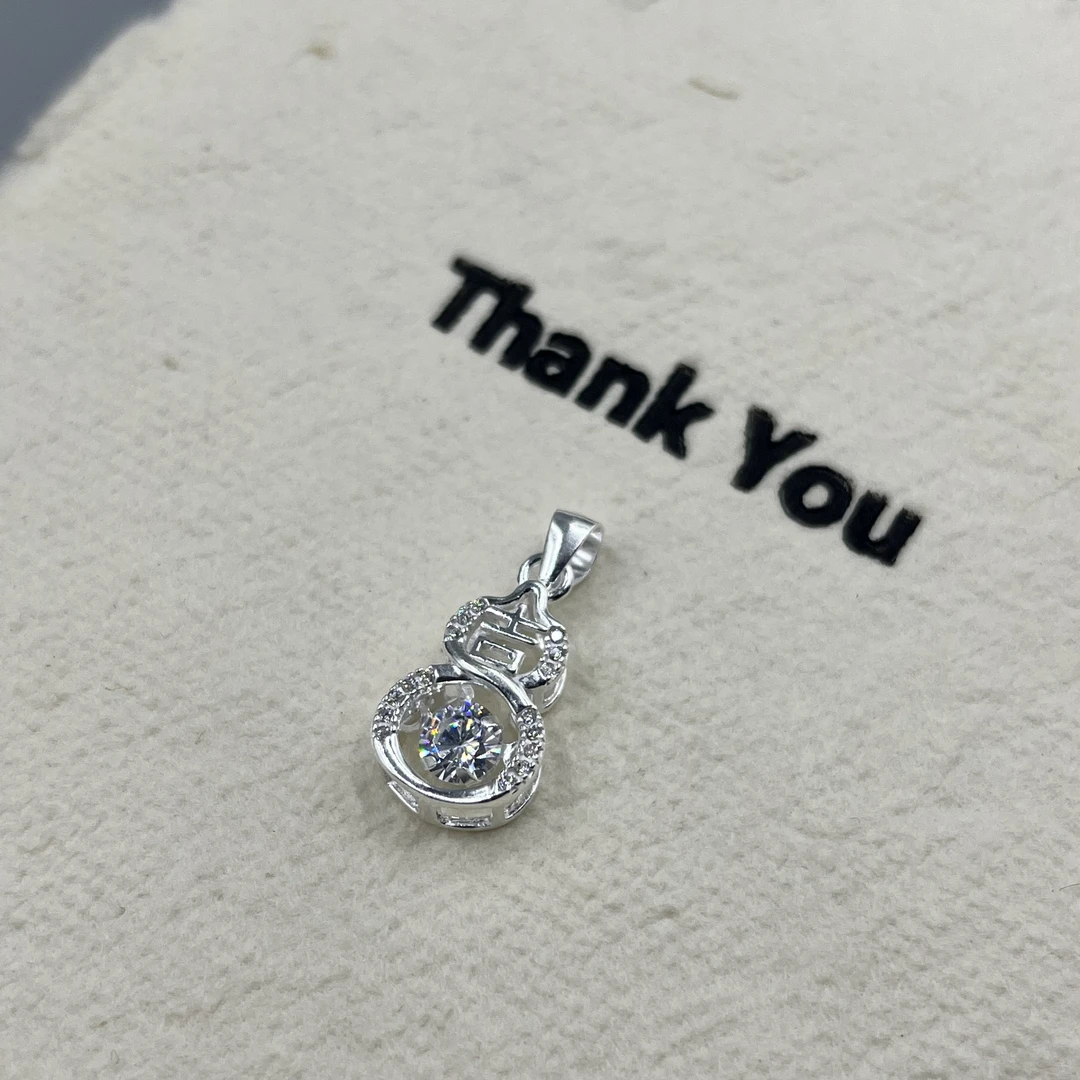 坠链均足银 足银吉葫芦吊坠气质银色灵动镶嵌坠链轻奢时尚百搭