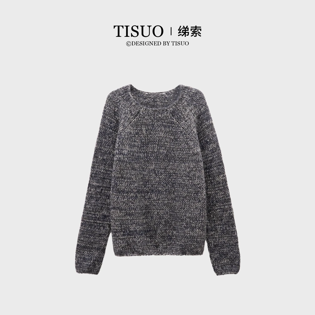 TISUO/绨索“紫荆”双股粗针浣熊绒针织圆领上衣TS810327