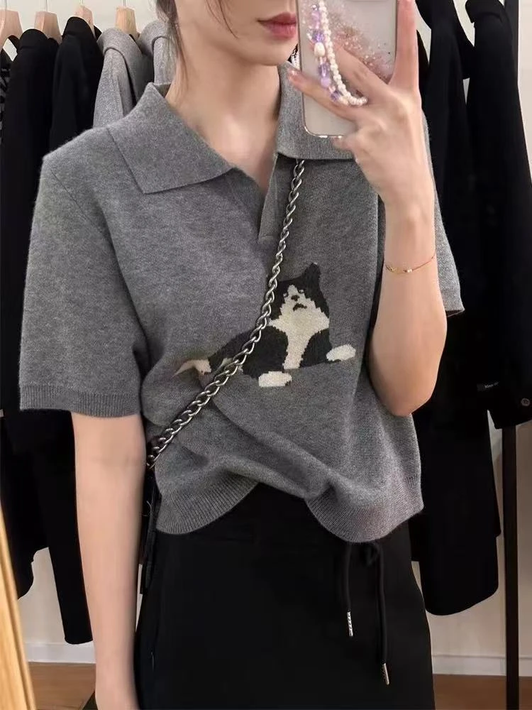 灰色韩系卡通小狗针织衫