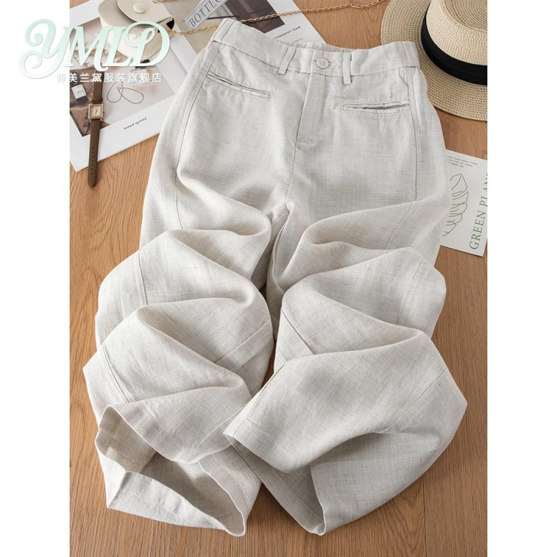亚麻阔腿裤女夏季薄款2025新款垂感休闲裤苎麻天丝棉麻直筒裤