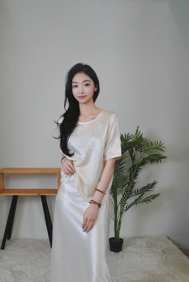 国风新中式2025夏季新款高定醋酸圆领提花短袖显瘦气质女款5502