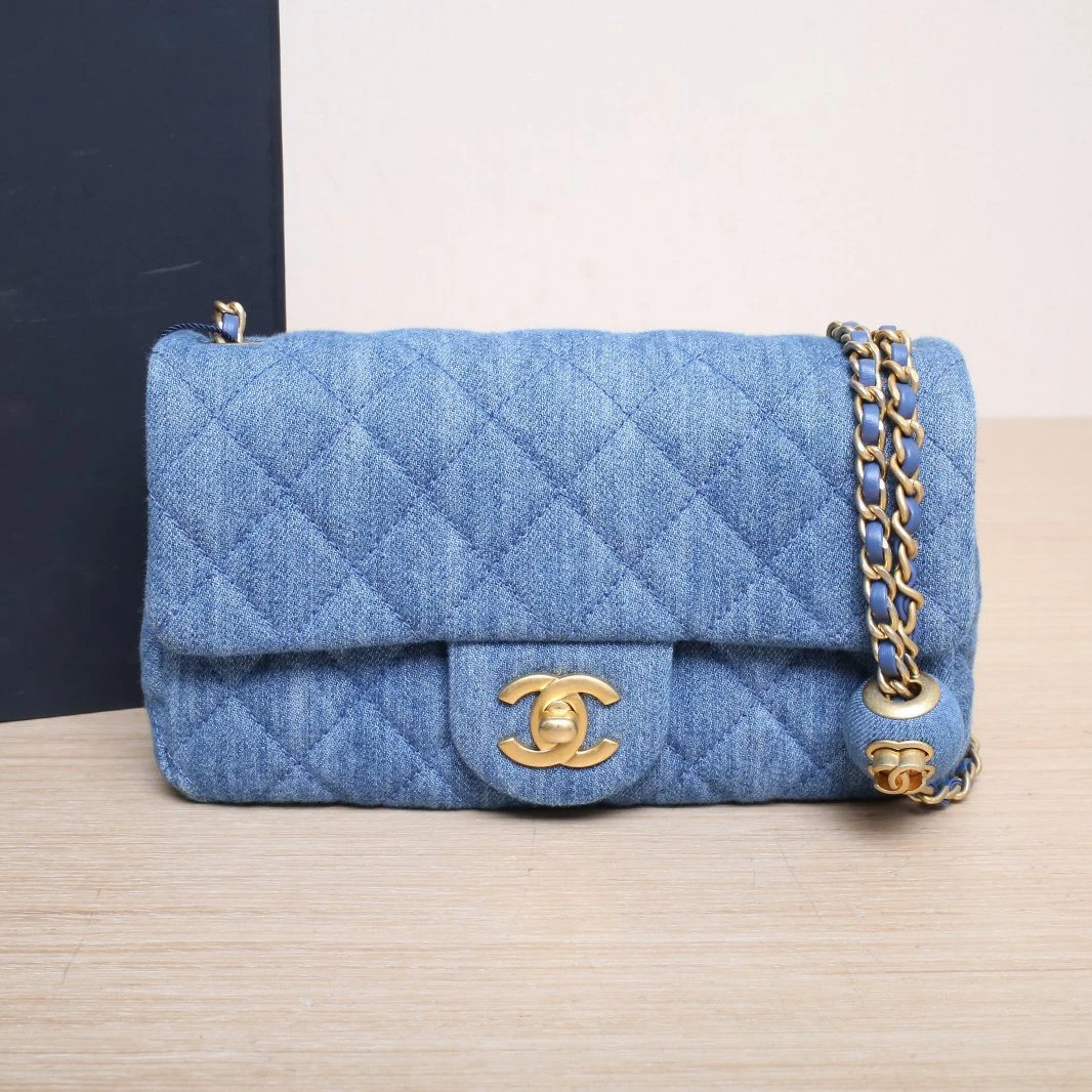 99新 Chanel/香奈儿 小花攀攀22C CF 口盖包 20 牛仔 芯片 金球