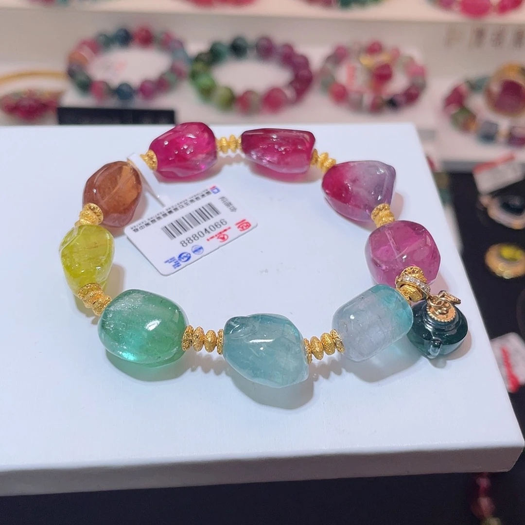 碧玺手链18K金镶嵌 上新 彩虹色标原石