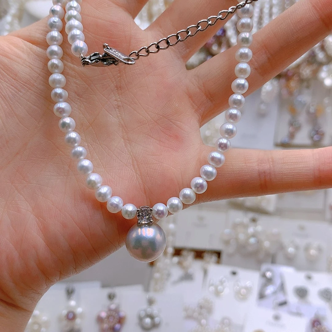 银S925镶嵌耳饰淡水珍珠