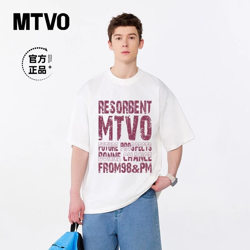 MTVO迈特优夏季纯棉美式圆领短袖T恤男休闲宽松潮流高街半袖 086