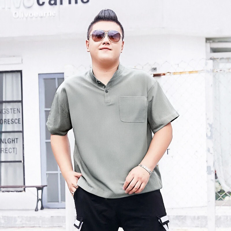 肥佬男装加肥加大码立领t恤中国风国潮短袖体恤上衣特大号肥人衫