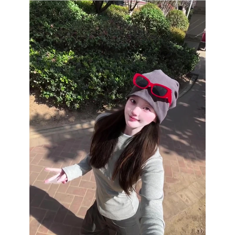 长袖T恤女秋季新款外搭上衣慵懒风宽松百搭基础款打底衫长裤套装