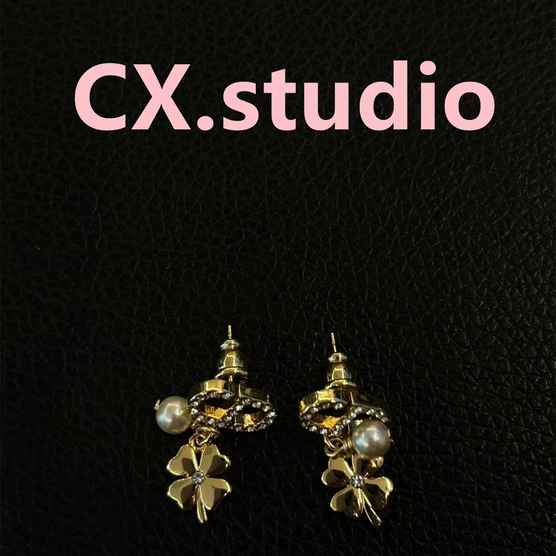 铜合金合成锆石耳饰 四叶草cd吊坠耳钉 8012