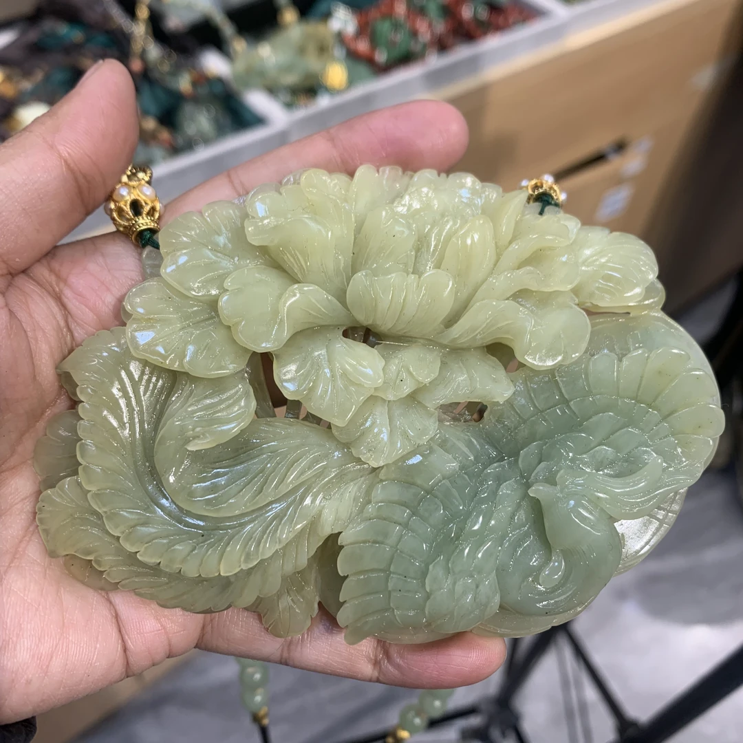 岫玉精品凤凰吊坠项链