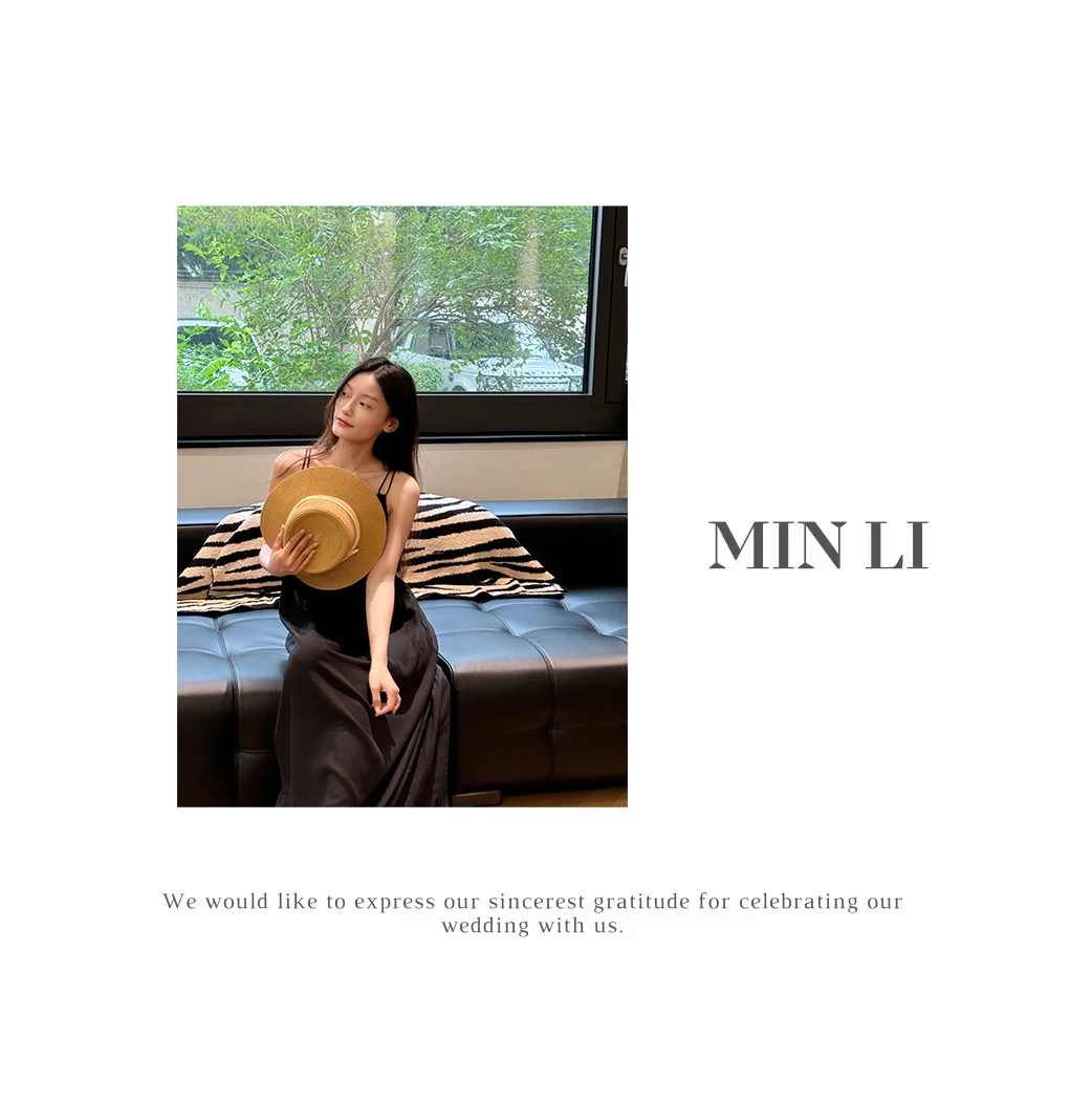 【MIN LI】度假风黑色吊带连衣裙夏季赫本风气质长裙