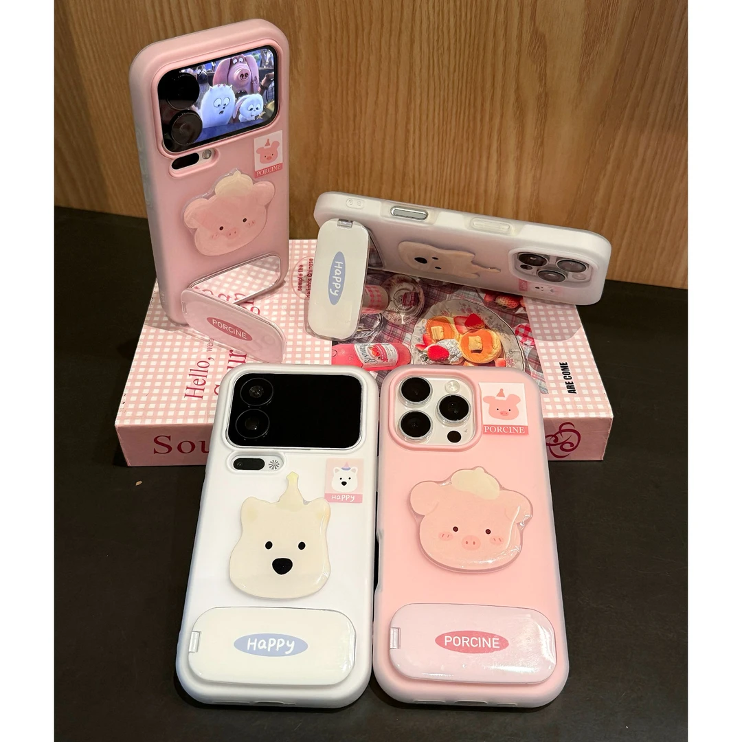 可爱帽子西高地镜面支架适用苹果17手机壳16华为vivo小米15oppo套